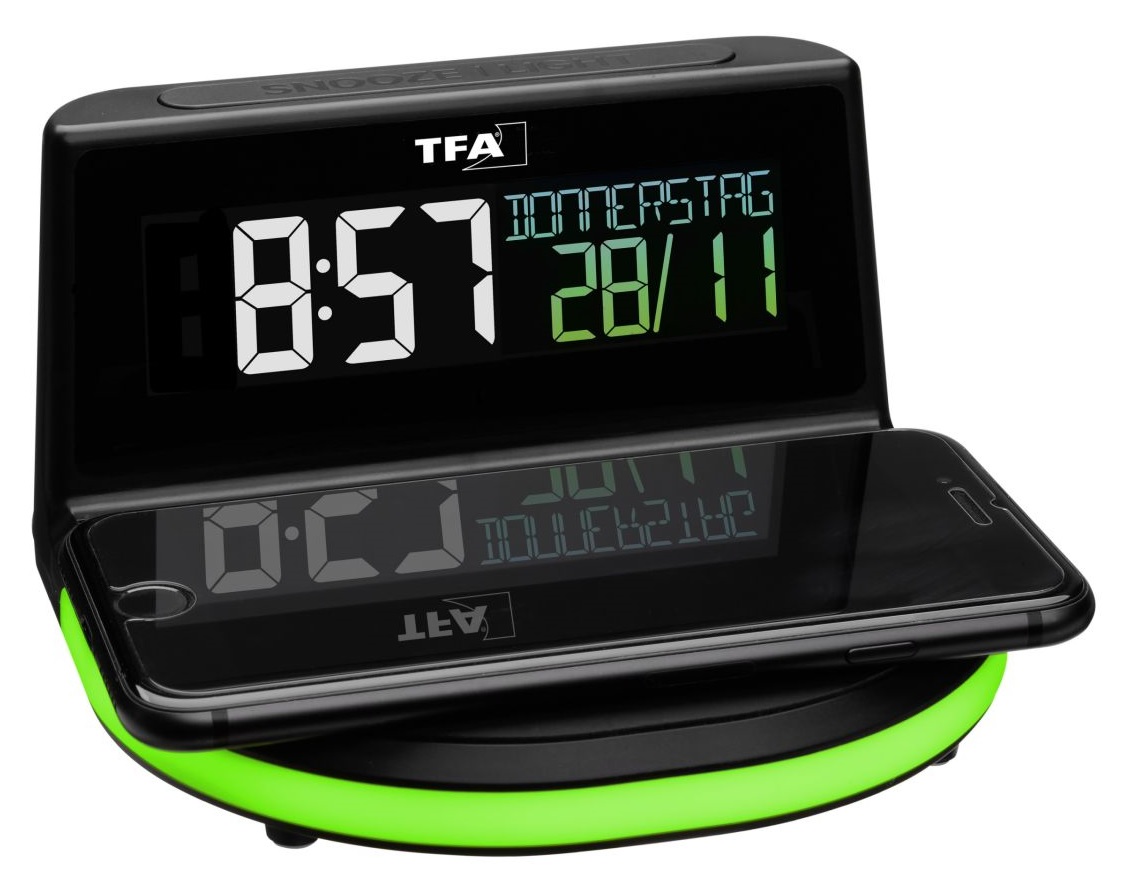 Digitální budík s možností bezdrátového nabíjení TFA 60.2028.01 CHARGE-IT WIRELESS