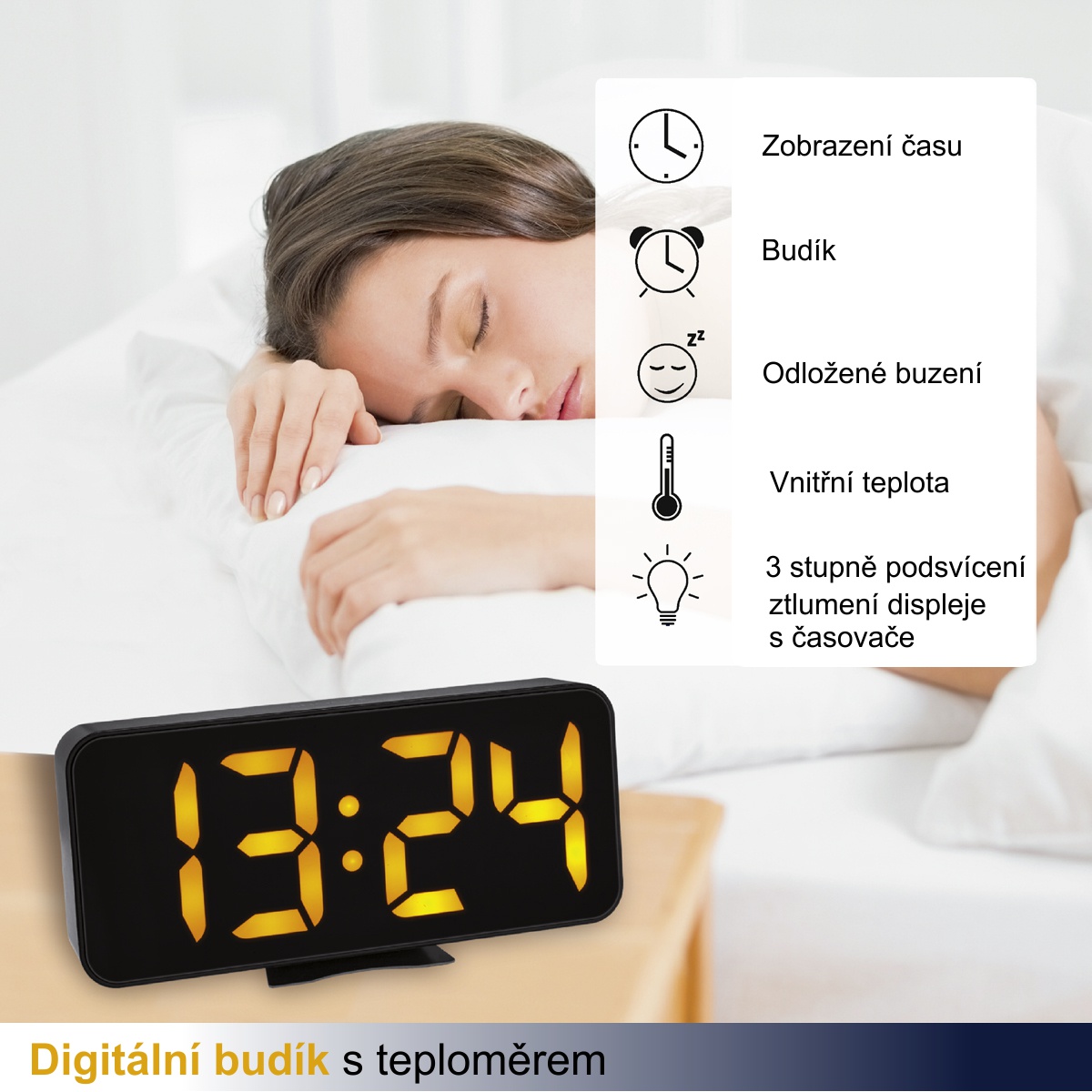 Digitální budík s teploměrem a velkými LED číslicemi TFA 60.2027.01