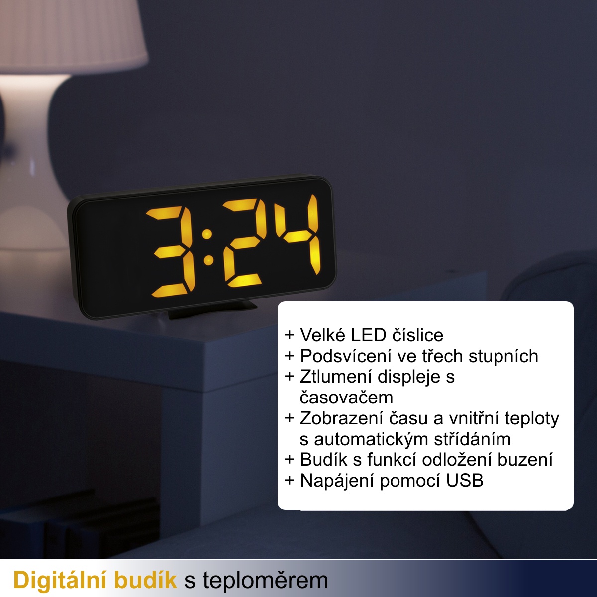 Digitální budík s teploměrem a velkými LED číslicemi TFA 60.2027.01