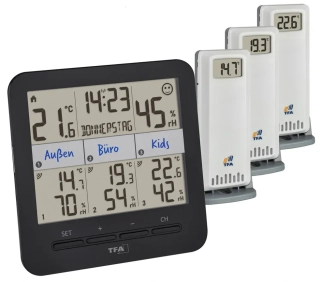 Bezdrátový teploměr s vlhkoměrem a třemi senzory TFA 30.3075.01